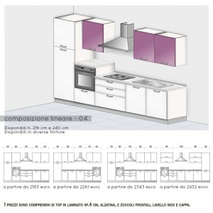 Cucina lineare con colonna forno h.108 cm e cappa a vista